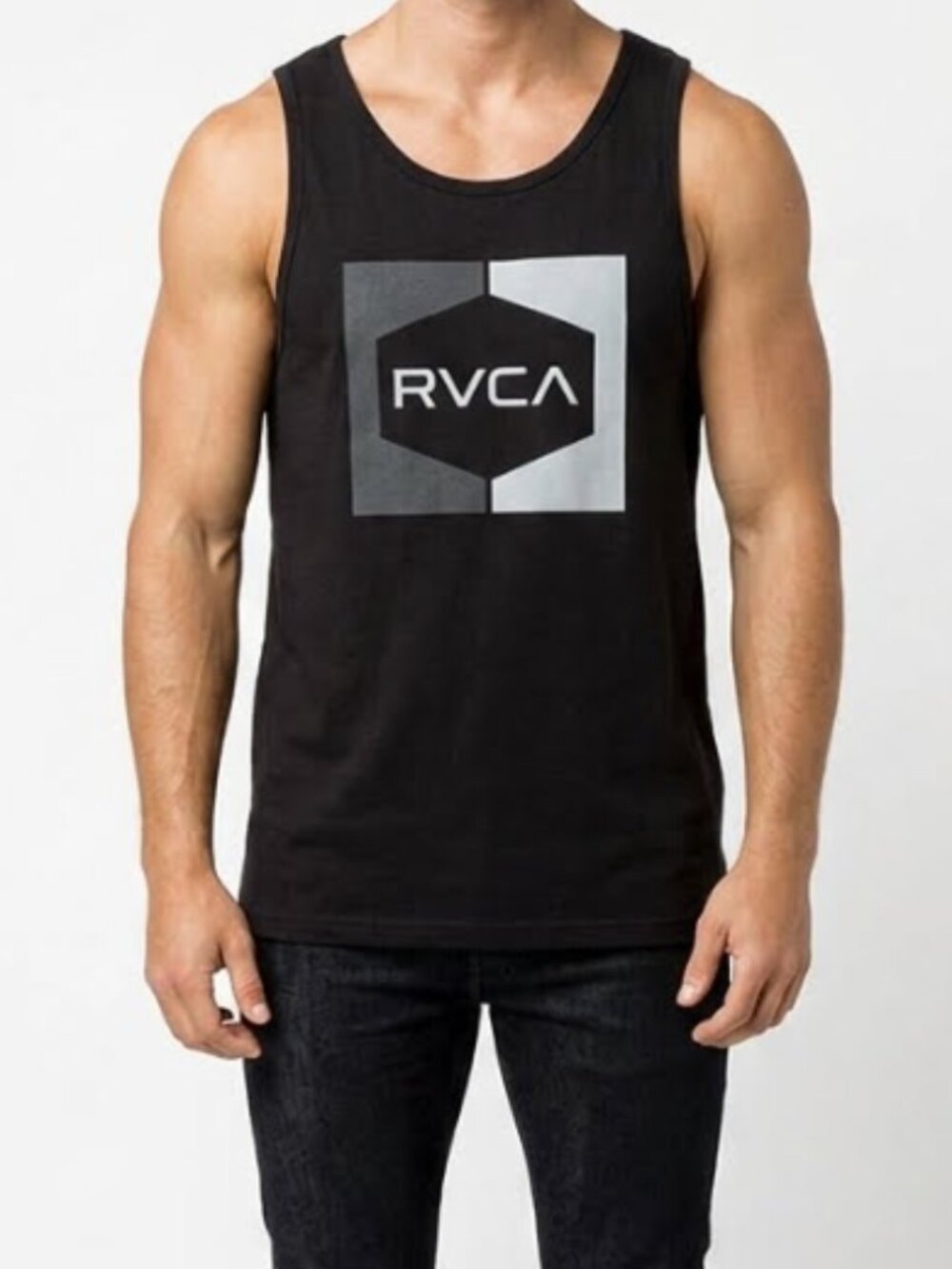 RVCA Men's Pre-owned Graphic Tank Top Black Size Medium Hex Box Logo Tank Top